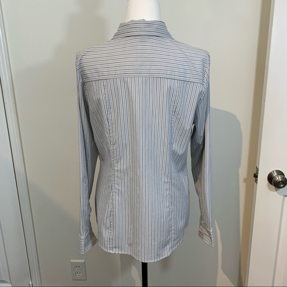 White Blouse with Blue & Black Pin Stripe - Picture 3 of 11